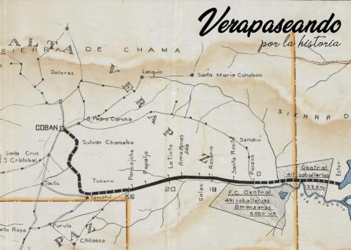 Mapa del Ferrocarril Verapaz y sus estaciones realizado por Richard Mayer en 1917