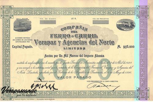 Acciones del Ferrocarril de la Verapaz y Agencias del Norte1898