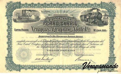 Acciones del Ferrocarril de la Verapaz y Agencias del Norte1898