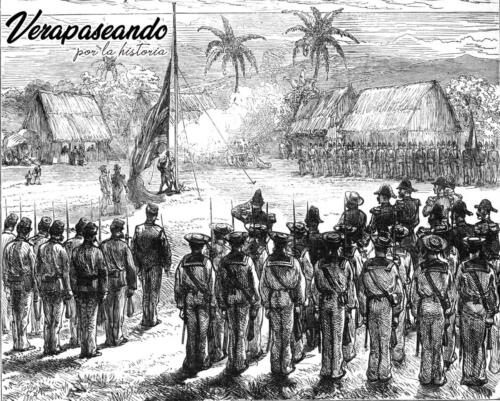 Ejercito Guatemalteco izando la bandera de Inglaterra en Puerto San Jose
Octubre 1874
Graphic News