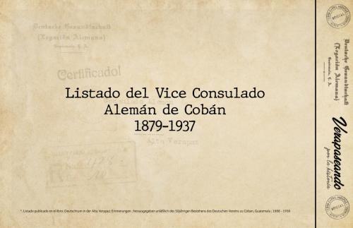 Listado del Vice Consulado
Alemán de Cobán
1879-1937