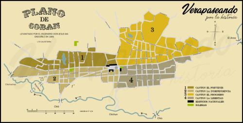 Plano del Casco Urbano de Cobán en 1885 
digitalizado por Verapaseando